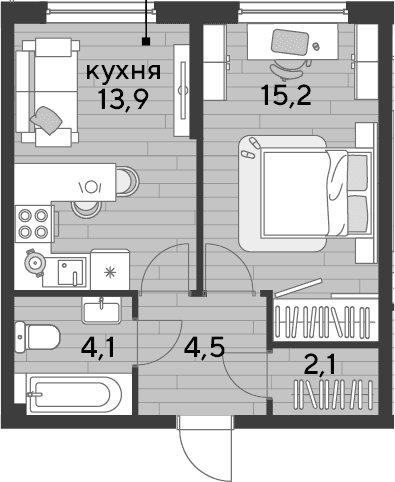 Продается 1-комн. квартира, 39.8 м²