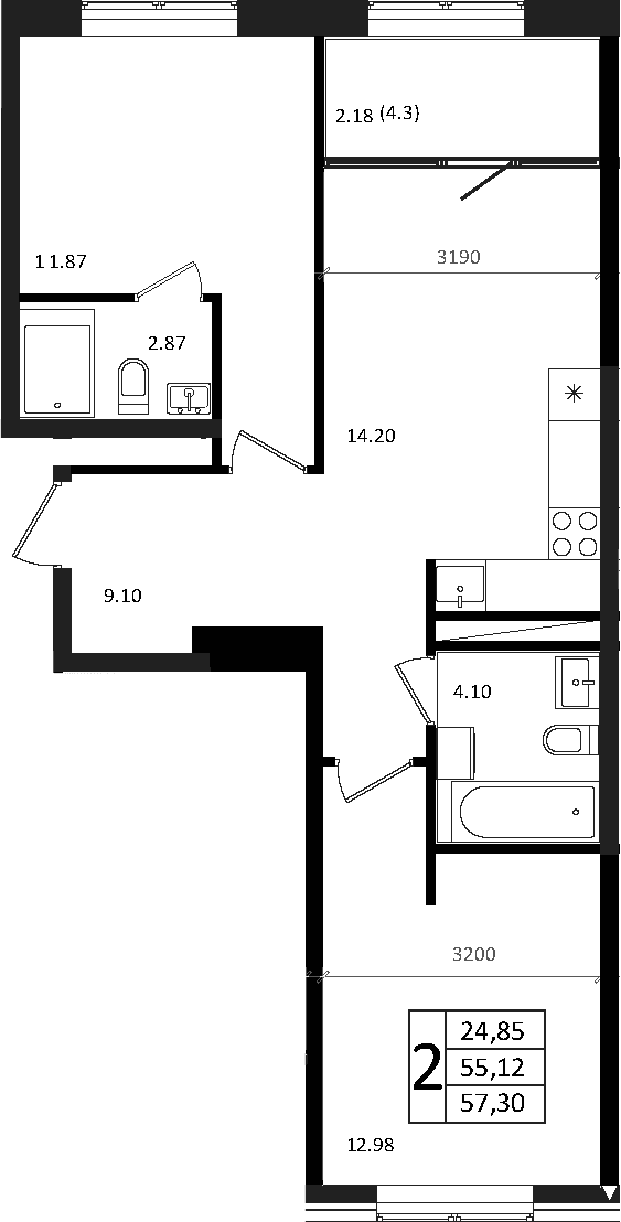 Продается 3-комн. квартира, 55.12 м²