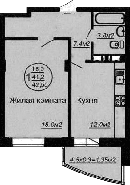 Продается 1-комн. квартира, 43.75 м²