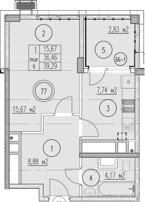 Продается 1-комн. квартира, 36.46 м²