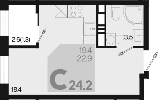 Продается 1-комн. квартира, 22.9 м²