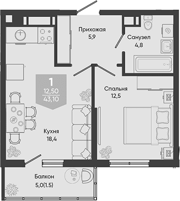 Продается 2-комн. квартира, 41.6 м²