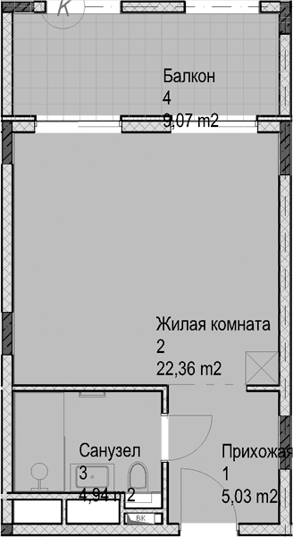 Продается 1-комн. квартира, 32.3 м²