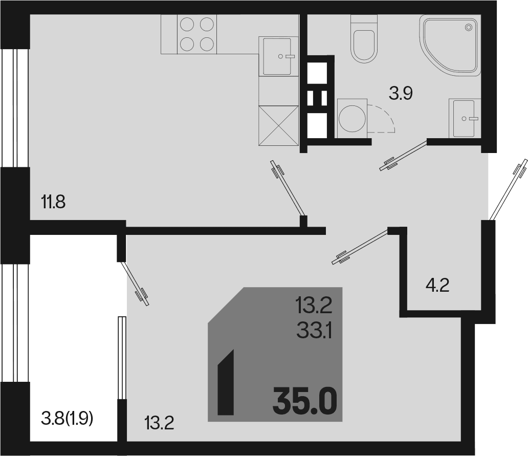 Продается 1-комн. квартира, 33.1 м²