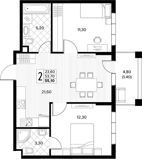 Продается 2-комн. квартира, 53.7 м²