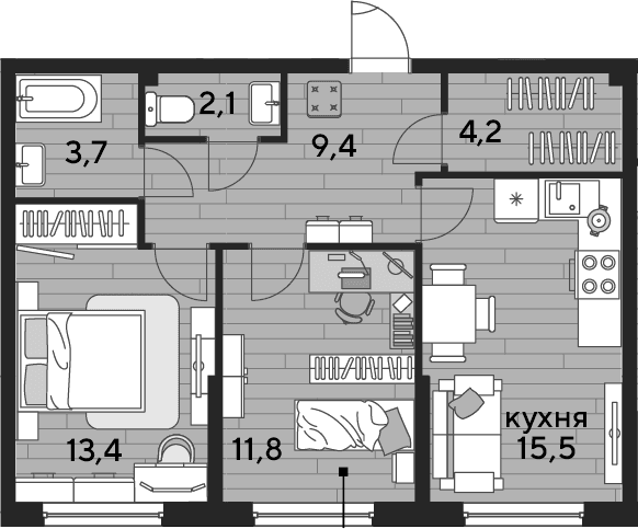 Продается 2-комн. квартира, 60.1 м²