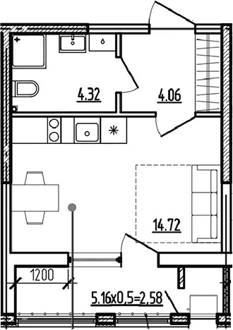 Продается 1-комн. квартира, 23.1 м²