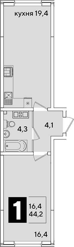 Продается 2-комн. квартира, 44.2 м²