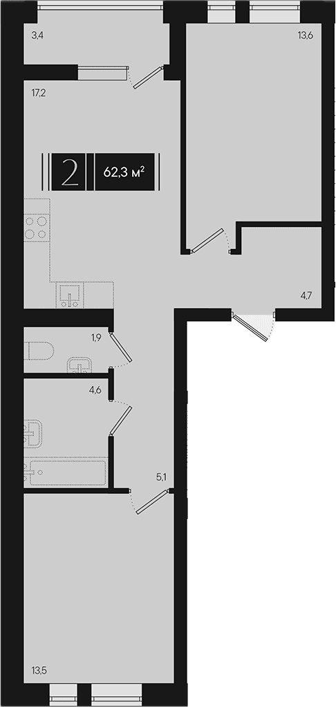 Продается 2-комн. квартира, 60.6 м²