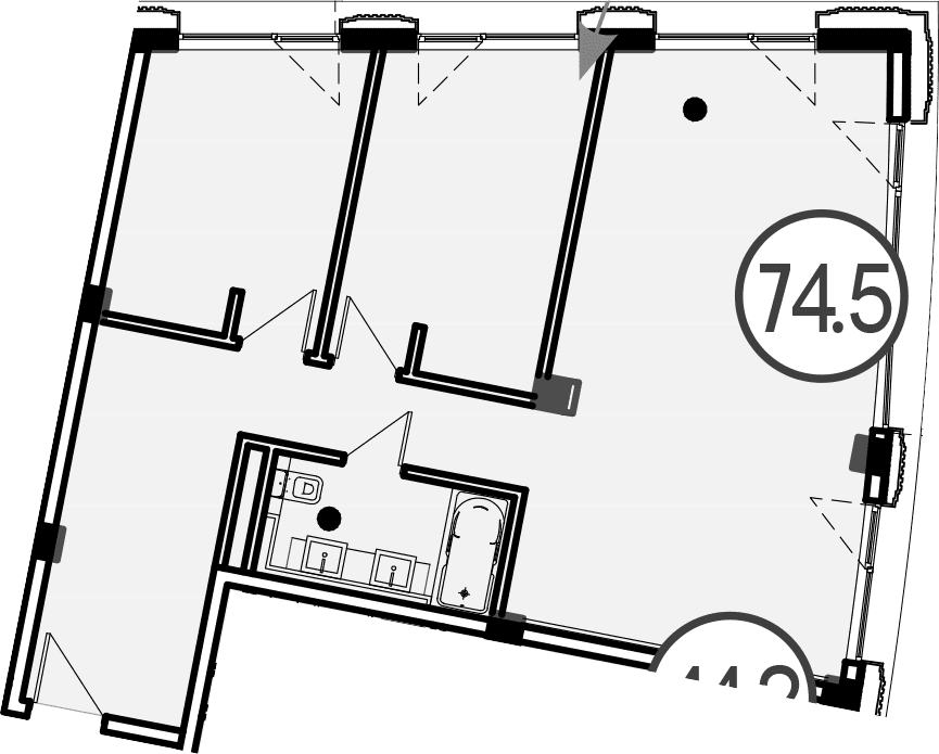Продается 1-комн. квартира, 74.5 м²