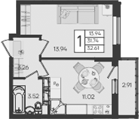Продается 1-комн. квартира, 31.74 м²