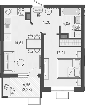 Продается 1-комн. квартира, 35.07 м²