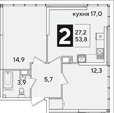 Продается 3-комн. квартира, 53.8 м²