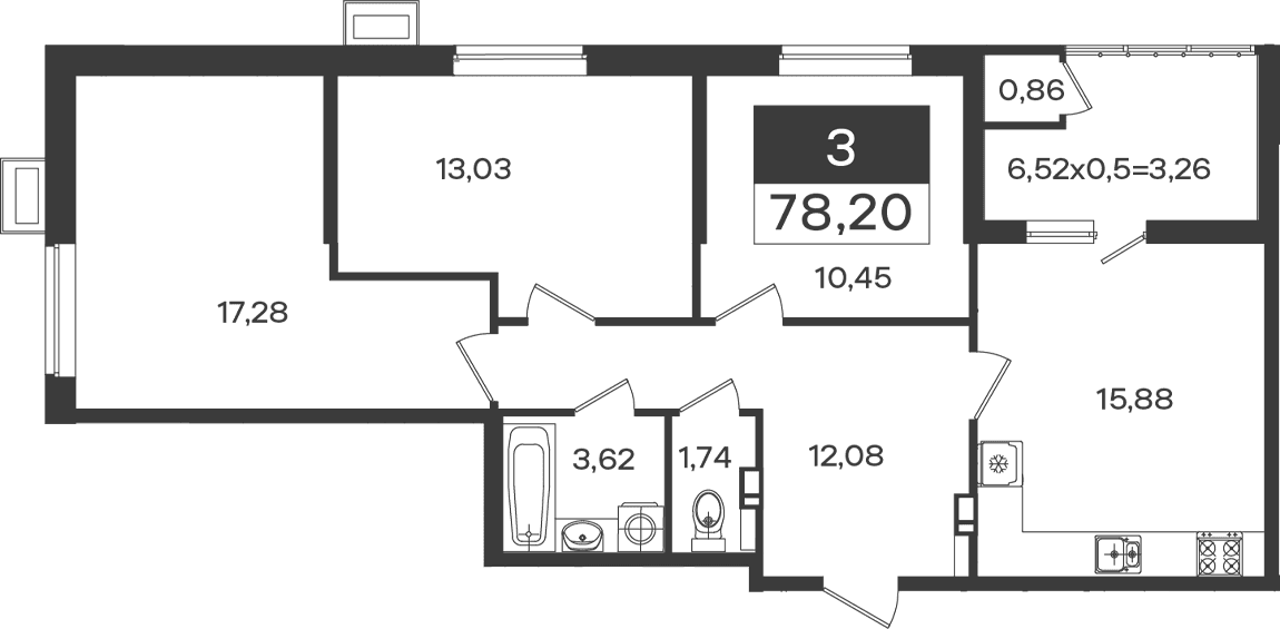 Продается 3-комн. квартира, 74.08 м²