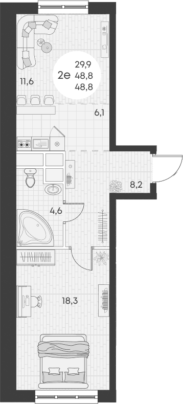 Продается 2-комн. квартира, 48.8 м²