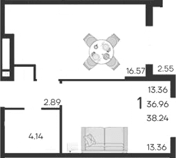 Продается 1-комн. квартира, 36.96 м²
