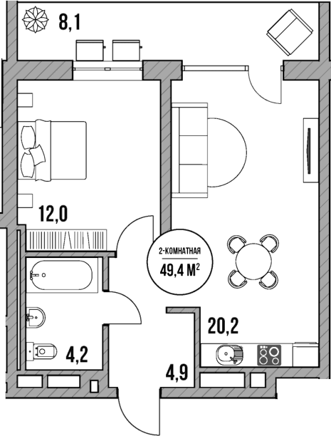 Продается 2-комн. квартира, 41.3 м²