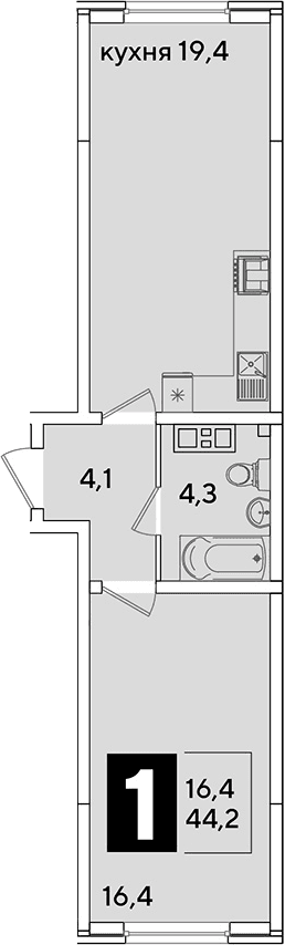 Продается 2-комн. квартира, 44.2 м²