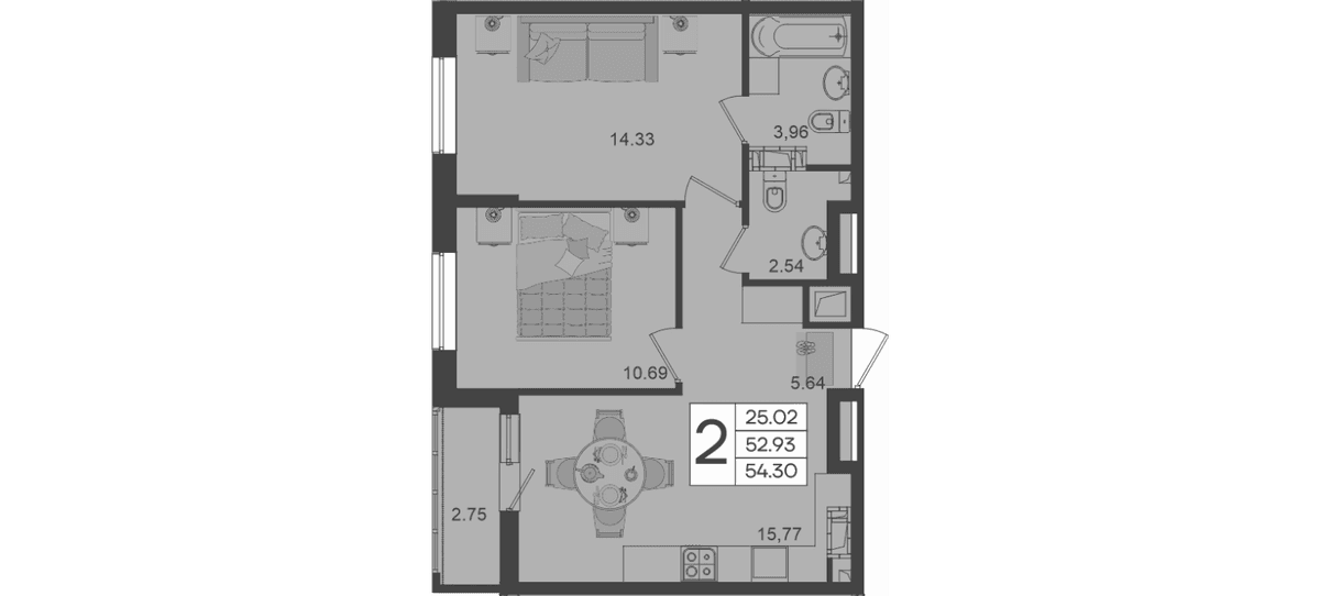 Продается 2-комн. квартира, 52.92 м²