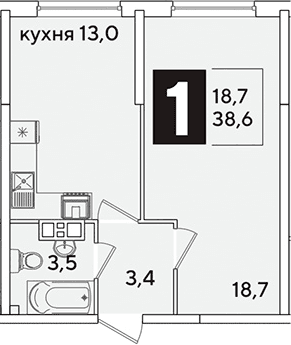 Продается 1-комн. квартира, 38.6 м²