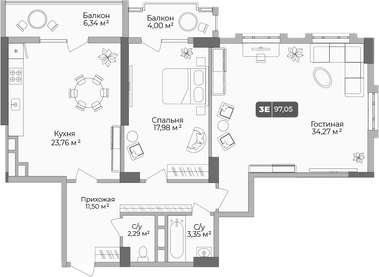 Продается 2-комн. квартира, 93.95 м²