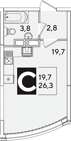 Продается 1-комн. квартира, 26.3 м²