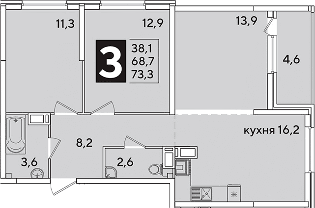 Продается 4-комн. квартира, 68.7 м²