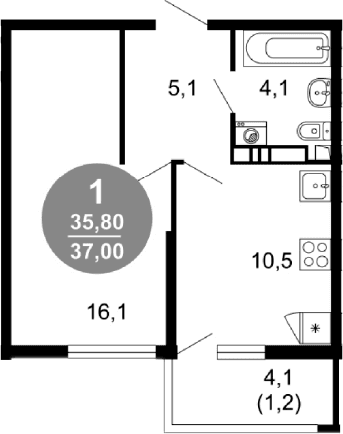 Продается 1-комн. квартира, 35.8 м²