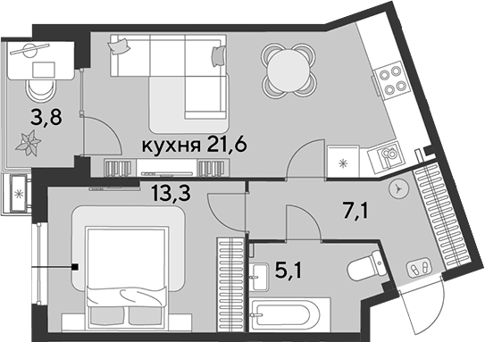 Продается 2-комн. квартира, 47.1 м²