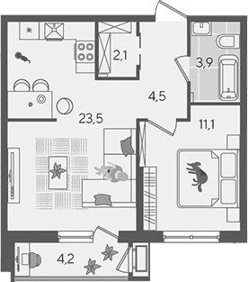 Продается 2-комн. квартира, 45.1 м²