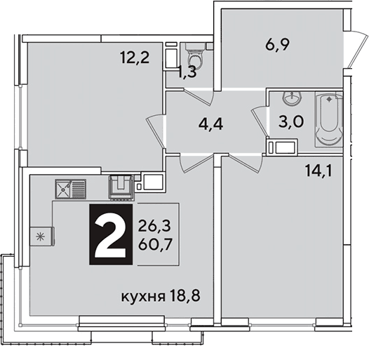 Продается 3-комн. квартира, 60.7 м²