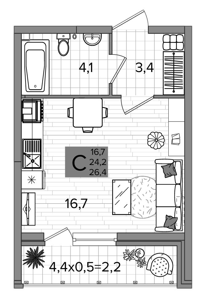 Продается 1-комн. квартира, 24.05 м²