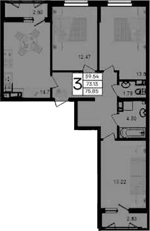 Продается 3-комн. квартира, 73.13 м²