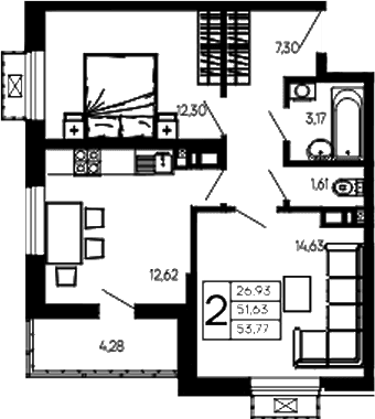 Продается 2-комн. квартира, 51.63 м²