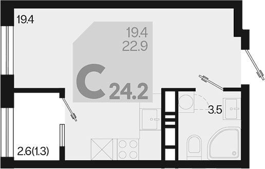 Продается 1-комн. квартира, 22.9 м²