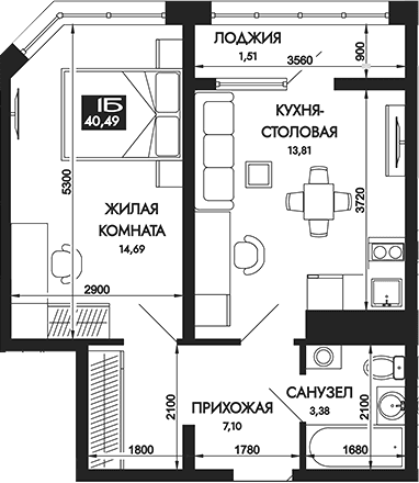 Продается 1-комн. квартира, 38.98 м²