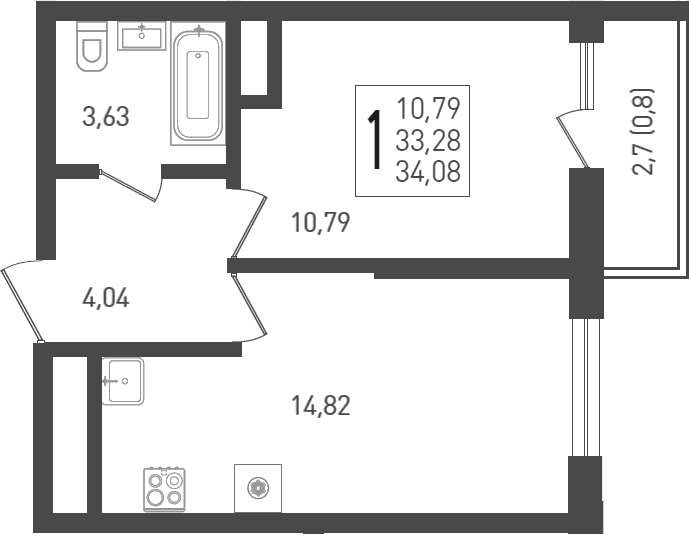 Продается 1-комн. квартира, 34.4 м²