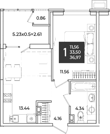 Продается 1-комн. квартира, 33.5 м²