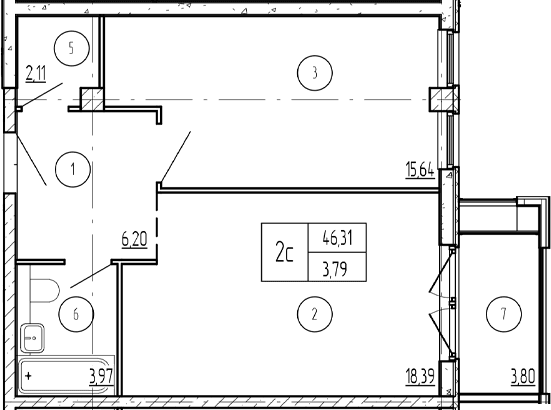 Продается 2-комн. квартира, 46.41 м²