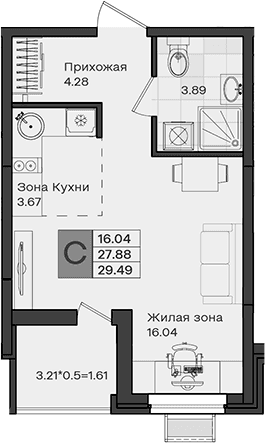 Продается 1-комн. квартира, 27.88 м²