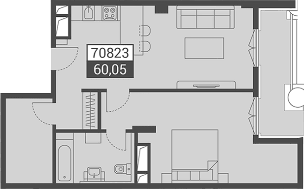 Продается 1-комн. квартира, 60.05 м²