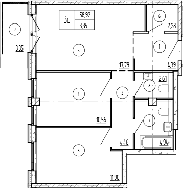 Продается 2-комн. квартира, 58.92 м²