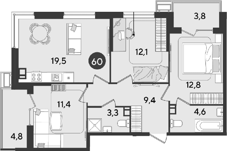 Продается 3-комн. квартира, 73.1 м²