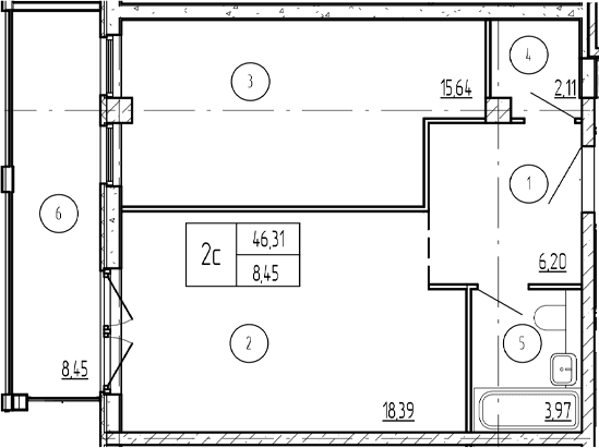 Продается 2-комн. квартира, 46.04 м²