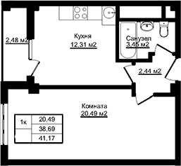 Продается 1-комн. квартира, 38.69 м²