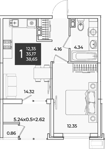 Продается 1-комн. квартира, 35.17 м²