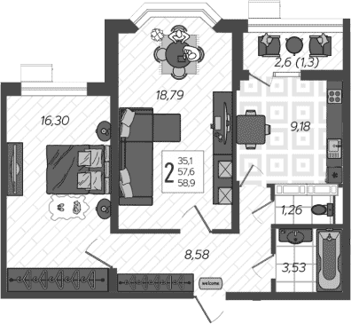 Продается 2-комн. квартира, 57.6 м²