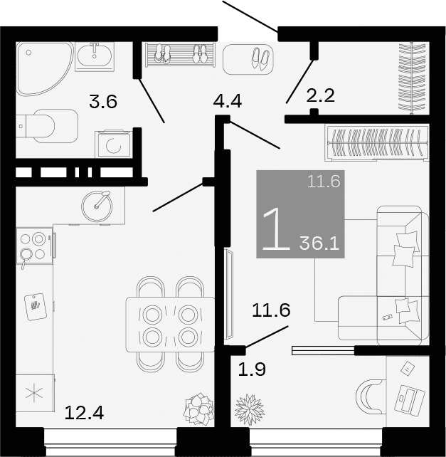 Продается 1-комн. квартира, 34.2 м²