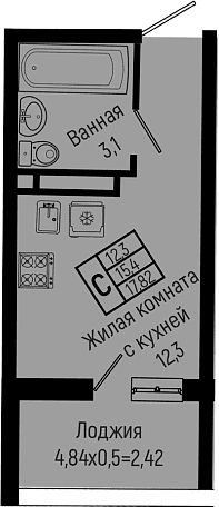 Продается 1-комн. квартира, 15.4 м²