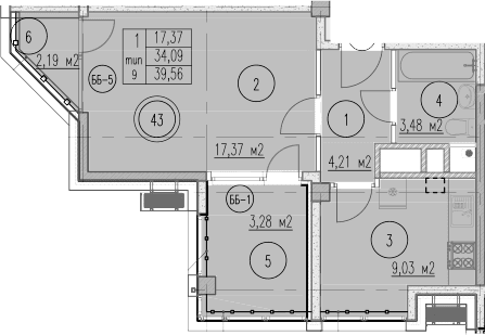 Продается 1-комн. квартира, 36.63 м²